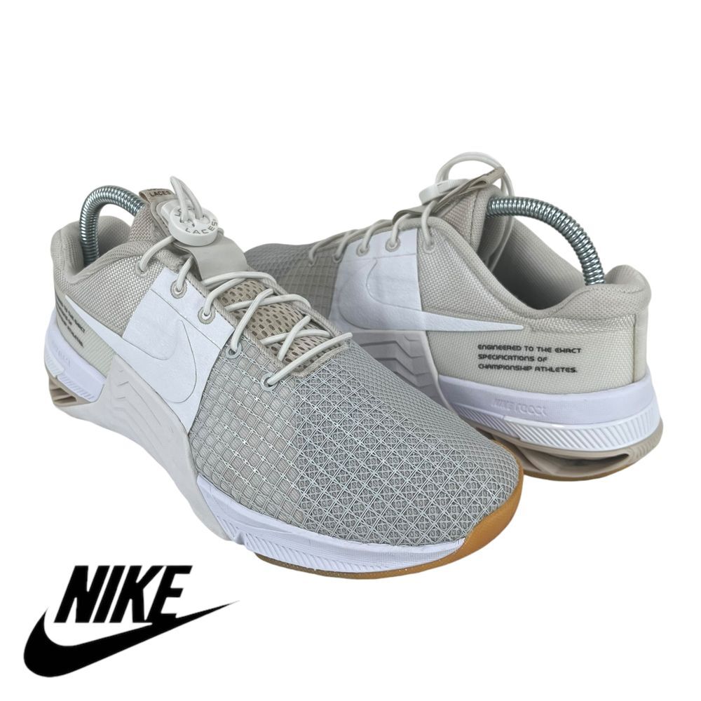 Nike Men’s 9 Metcon 8 Natural/White/Gray Lock‎ Laces Gym Sneakers Shoes